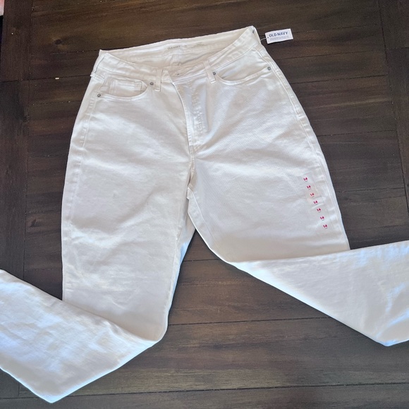 Old Navy Denim - NWT Old Navy White Jeans High Rise Curvy O.G. Straight With Pockets, 14 Tall